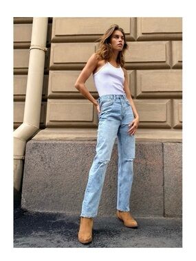Light Blue High-Rise Straight Jeans - Women's Casual Fit